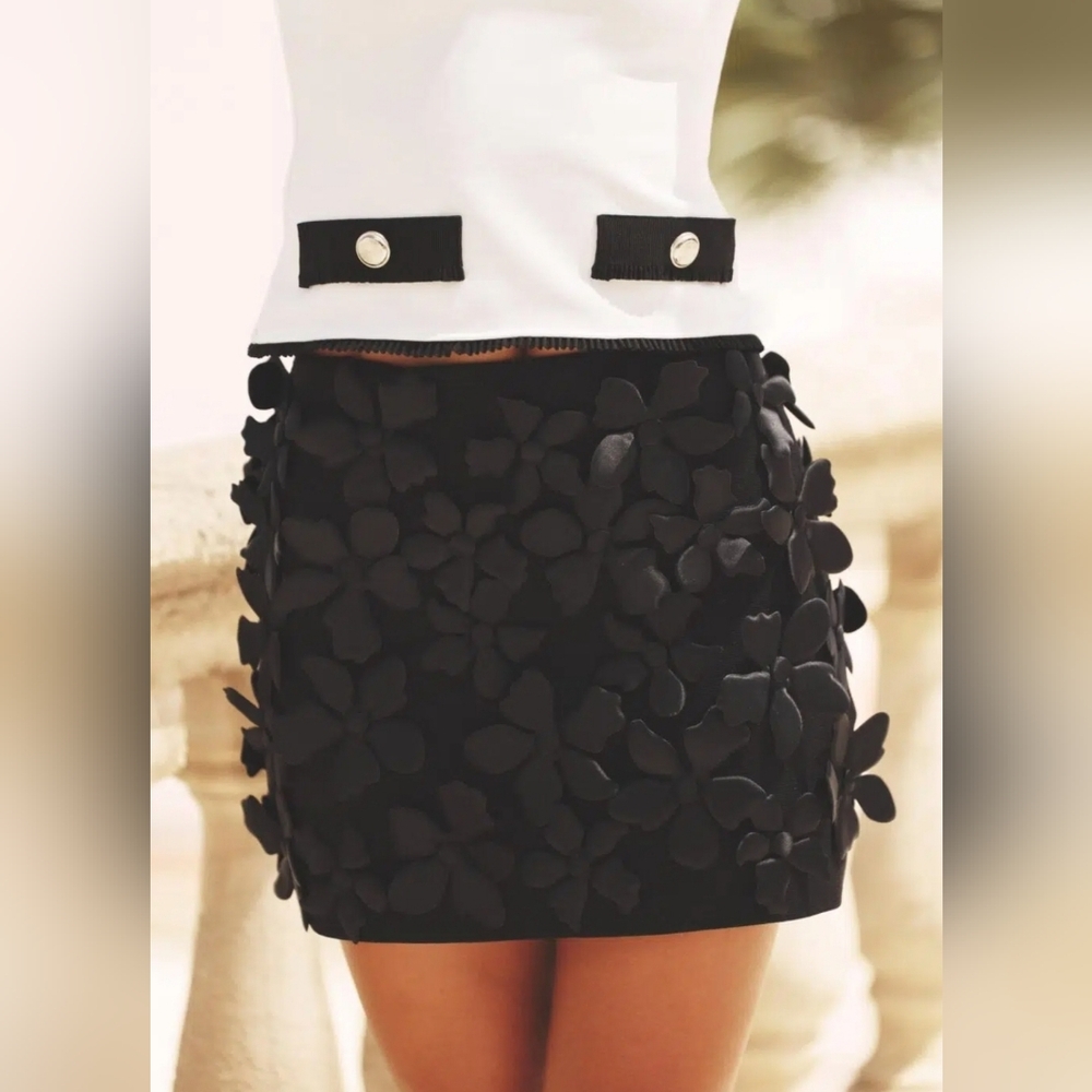 Black Floral Applique Skirt